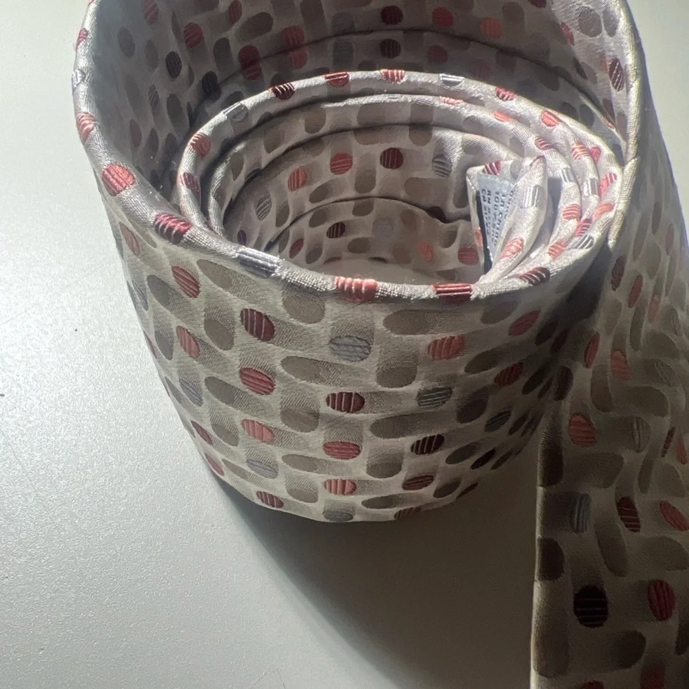 Geoffrey Beene Gray and Red Classic Tie with Polka Dots pastels